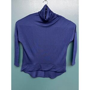 Ransom Womens Navy Blue Turtleneck Hi-Low Oversized Knit Sweater Top Small